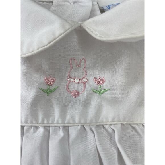 Vintage Glynne Percy 9 Month Bubble Romper Embroidered Bunny Tulip Easter Baby - Picture 3 of 13